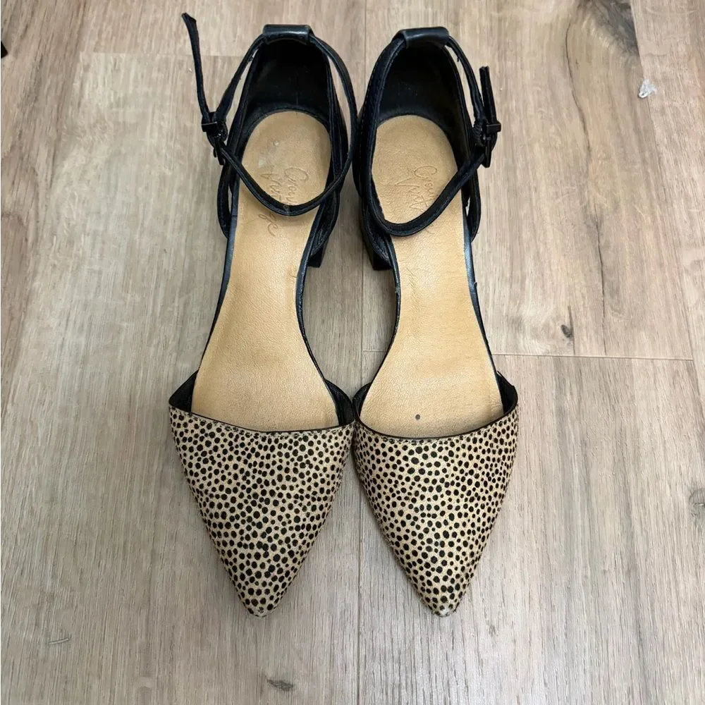 Crown Vintage Leopard Print Black Block Heel Women's Shoes Sz 7.5